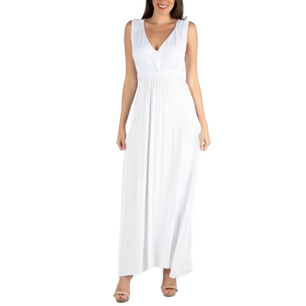 24seven Comfort Apparel V Neck Sleeveless Maxi Dress With Belt